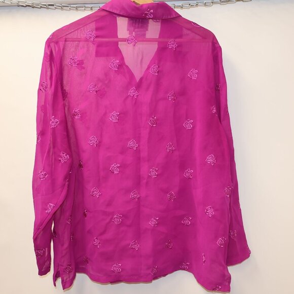 Country Wear Casuals Sheer Pink Button-Up Blouse With Embroidered Floral Pattern - Picture 5 of 10
